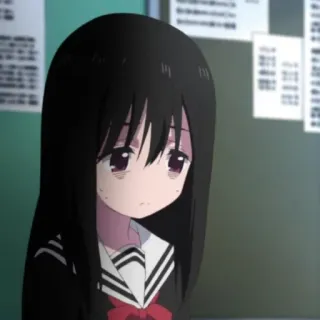😞 Anime, Mädchen, Schuluniform, Schwarze Haare whatsapp sticker