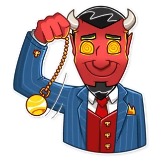 🌀 diabo, hipnose, desenho animado, terno, pele vermelha, chifres, pêndulo telegram sticker