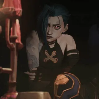 ✖ Jinx Arcane Jinx, Arcane, League of Legends, personaggio, capelli blu, tatuaggio telegram sticker