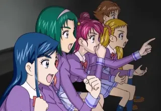 😀 anime, schoolgirls, excited, cheering, classroom telegram sticker