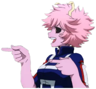 ✔ Mina Ashido My Hero Academia 动漫, 粉色头发, 英雄, 指着 telegram sticker