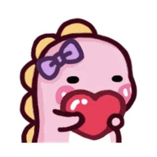😂 dinosaurier, herz, süß, cartoon, rosa, schleife, liebe, kawaii whatsapp sticker