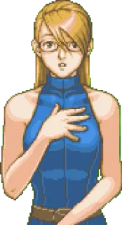 😯 Frau, Cartoon, Pixel Art, blond, Brille telegram sticker