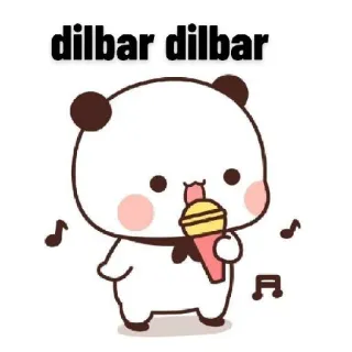 💃 dilbar dilbar cartoon, cute, singing, panda, microphone, music, dilbar whatsapp sticker