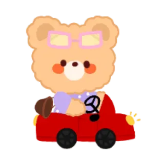 🐻 urso, carro, dirigindo, desenho animado, animal, fofo, transporte telegram sticker