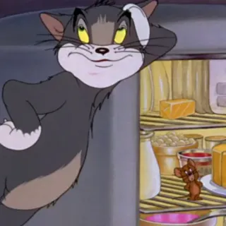 😒 Tom Tom and Jerry cartoon, cat, mouse, fridge, food telegram sticker