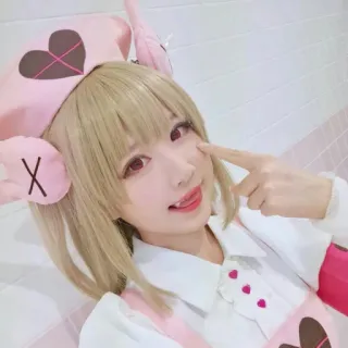 🍓 Cosplay, Disfraz, Lindo, Chica, Anime, Rosa, Sombrero, Personaje telegram sticker