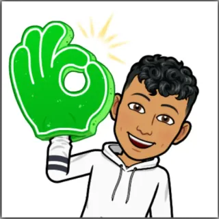 👌 Bitmoji, ท่าโอเค, การเฉลิมฉลอง, การ์ตูน, อวตาร, มือโฟมสีเขียว telegram sticker
