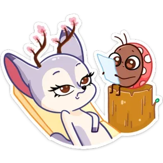 😐 Cartoon, Hirsch, Marienkäfer, Tier, Entspannung, Relax, Süß whatsapp sticker