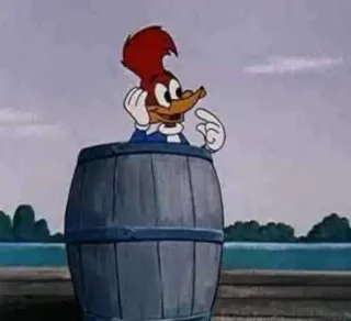 🛢 Woody Woodpecker 만화 캐릭터, 우디 우드페커, 통, 고전 만화 telegram sticker