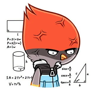 🤔 L
P=2L+2w
P=2(L+w)
A=Lw
h
SA=2Yr²+2YrH
V=Yr³h
Sinx=
COSX-
tanx vogel, gleichungen, mathe, formeln, geometrie, bildung telegram sticker