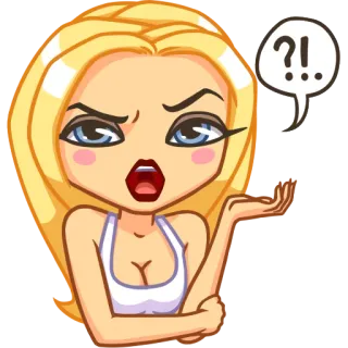 ⁉ ?!. blond, verwirrt, Frage, Frau, Cartoon telegram sticker