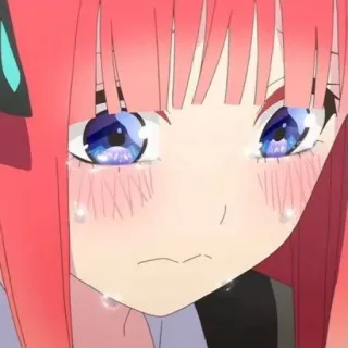 🦋 Nino Nakano The Quintessential Quintuplets anime, triste, llorando, chica, lágrimas, pelo rosa telegram sticker