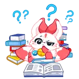 🤔 여우, 책, 독서, 물음표, 생각, 귀여운, 귀여운 telegram sticker