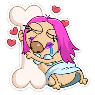 ❤️ Dessin animé, Animal, Chien, Os, Amour, Triste whatsapp sticker
