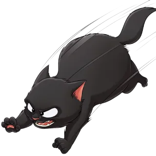 😠 Katze, schwarze Katze, Cartoon, Tier, rennen, Geschwindigkeit, wütend, Angriff telegram sticker