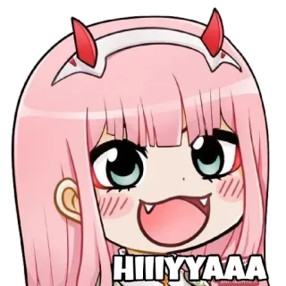 😋 Zero Two Darling in the Franxx HIIIYYAAAA anime, cute, chibi, zero two, darling in the franxx telegram sticker