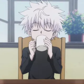 ☕️ Killua Hunter x Hunter Anime, Hunter x Hunter, Killua, Trinken, Niedlich, Cartoon telegram sticker