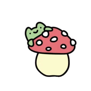 🍄 ếch, nấm, hoạt hình, dễ thương, thiên nhiên, nấm, kỳ quặc, động vật telegram sticker