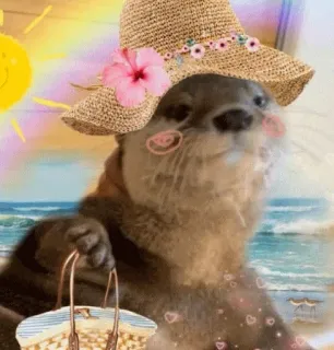 🥰 otter, beach, sun hat, cute, animal, summer telegram sticker