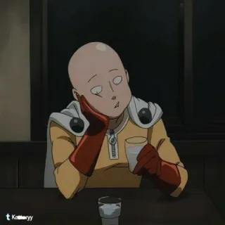 📎 Saitama One-Punch Man Anime, One Punch Man, Saitama, Héroe, aburrido, inexpresivo, bebiendo telegram sticker