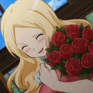 🌙 Anime, Dziewczyna, Kwiaty, Róże, Blond włosy telegram sticker