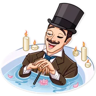 🛀 Mann, Zylinder, Badewanne, Kerze, Monokel, Cartoon, Schnurrbart whatsapp sticker