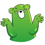 🤷♀️ niedźwiedź, zielony, wzruszający ramionami, niepewny, zwierzę, śmieszny, kreskówka telegram sticker
