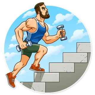 ⬆️ fitness, workout, sportschool, oefening, man, dumbbell, trap, cartoon telegram sticker