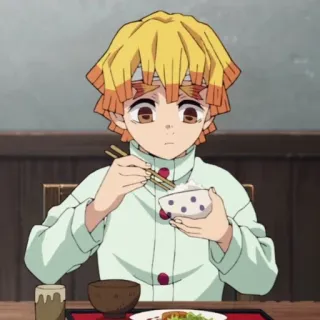 🌟 Zenitsu Agatsuma Demon Slayer anime, demon slayer, zenitsu, eating, character, manga telegram sticker
