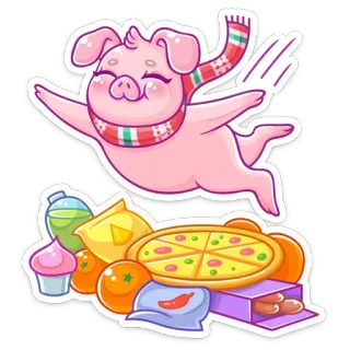 🍩 cerdo, comida, pizza, dibujos animados, lindo, bufanda, volando telegram sticker