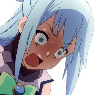😱 Aqua Konosuba Anime, Ragazza, capelli blu, sorpresa, preoccupata, Konosuba telegram sticker