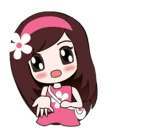 😦 卡通, 女孩, 可爱, 花, 粉色, 迷人, 贴纸 whatsapp sticker