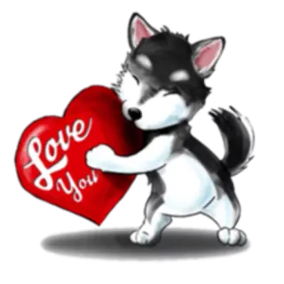 ❤ Love You chó, trái tim, tình yêu, tình cảm, chó con, dễ thương, lãng mạn telegram sticker