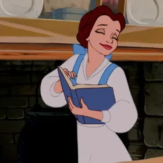 🥀 Belle Beauty and the Beast Belle, Beauty and the Beast, Disney, book, reading, cartoon, animated telegram sticker