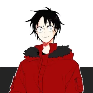 ❗️ Monkey D. Luffy One Piece Anime, Monkey D. Luffy, One Piece, Cartoon, Glimlach, Rode jas telegram sticker