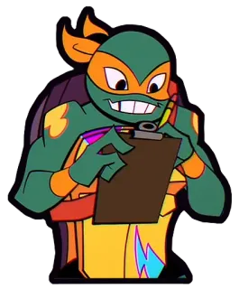 📝 Michelangelo นินจา, เต่า, สีส้ม, การ์ตูน, กระดานรองเขียน telegram sticker