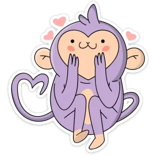 ❤️ Affe, niedlich, Tier, lila, Aufkleber, Cartoon telegram sticker