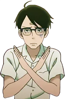 🙅‍♂ Anime, Personaje, Gafas, Gesto cruzado, Prohibido, Prohibición whatsapp sticker
