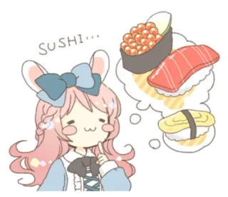 🐰 SUSHI... Anime, Kawaii, Sushi, Cibo, Carino, Orecchie da coniglio telegram sticker