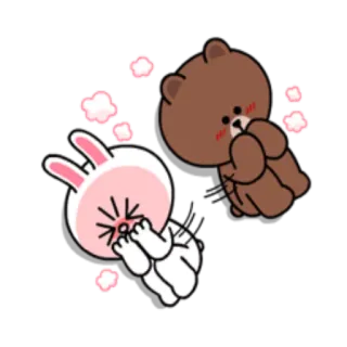 😞 Brown, Cony Line Friends, коричневый медведь, кролик Кони, милый, мультфильм whatsapp sticker