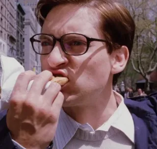 😮 Peter Parker Spider-Man eating, sandwich, peter parker, glasses, new york telegram sticker