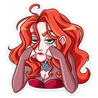 😒 woman, redhead, cartoon, witch, sorceress, magic, portrait telegram sticker