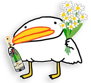 💐 bird, flowers, champagne, cute, funny, cartoon telegram sticker