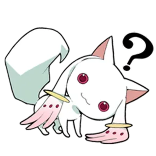 ❓ Kyubey Puella Magi Madoka Magica anime, gatto, punto interrogativo, creatura, carino telegram sticker