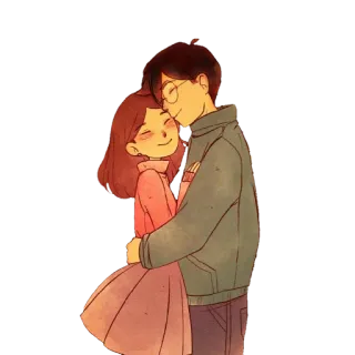 🤗 peluk, pasangan, cinta, romansa, kasih sayang, kartun, hubungan telegram sticker