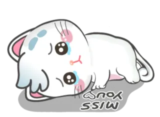 😔 Miss you cat, cute, sad, miss you, lonely, kawaii telegram sticker