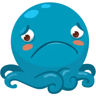 😣 만화, 문어, 슬픈, 바다 생물, 귀여운, 파란색 telegram sticker