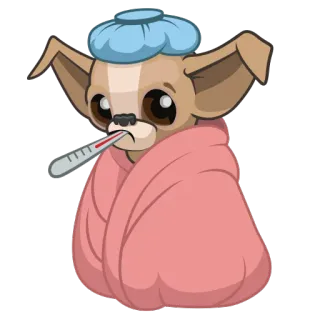 😷 cachorro, doente, doente, desenho animado, termômetro, animal, resfriado, gripe whatsapp sticker
