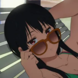 🍙 Anime, Mädchen, Sonnenbrille, Entspannung, Strand, Cartoon, Figur whatsapp sticker